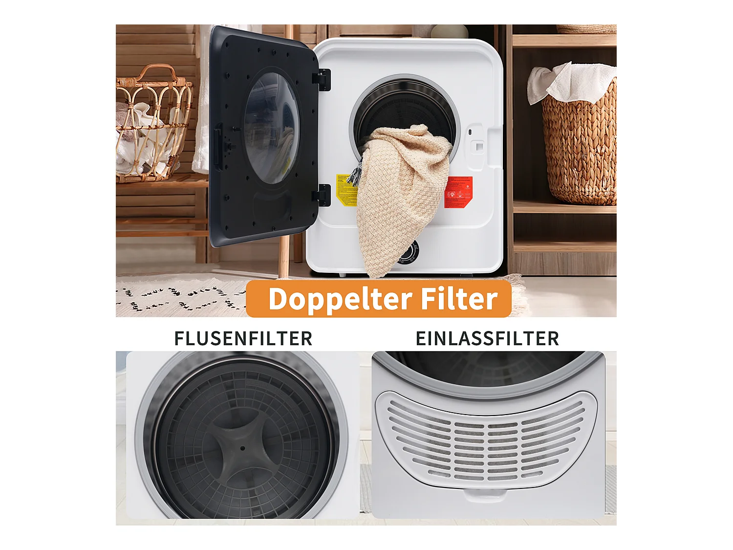 Sèche-linge à évacuation, inox, 3 kg (jusqu'à 4,5 kg), 830 W, 5 programmes, protection contre la surchauffe, montage mural (49,5x43,5x59,5 cm)