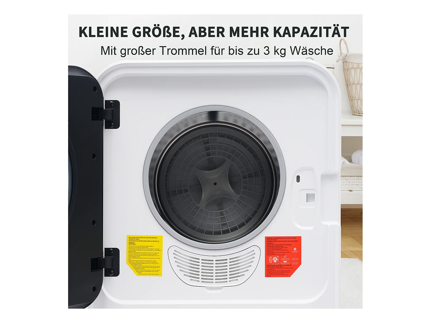 Sèche-linge à évacuation, inox, 3 kg (jusqu'à 4,5 kg), 830 W, 5 programmes, protection contre la surchauffe, montage mural (49,5x43,5x59,5 cm)