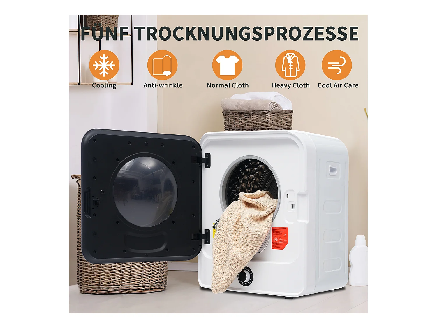 Sèche-linge à évacuation, inox, 3 kg (jusqu'à 4,5 kg), 830 W, 5 programmes, protection contre la surchauffe, montage mural (49,5x43,5x59,5 cm)