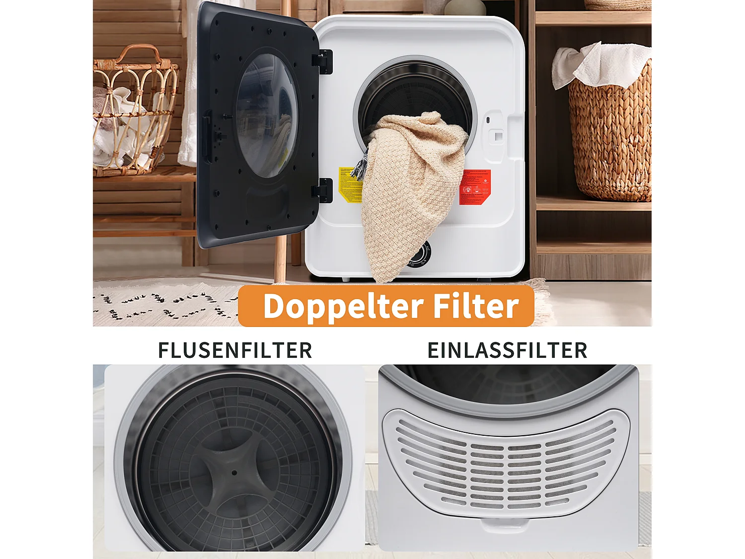 Sèche-linge à évacuation, inox, 3 kg (jusqu'à 4,5 kg), 830 W, 5 programmes, protection contre la surchauffe, montage mural (49,5x43,5x59,5 cm)