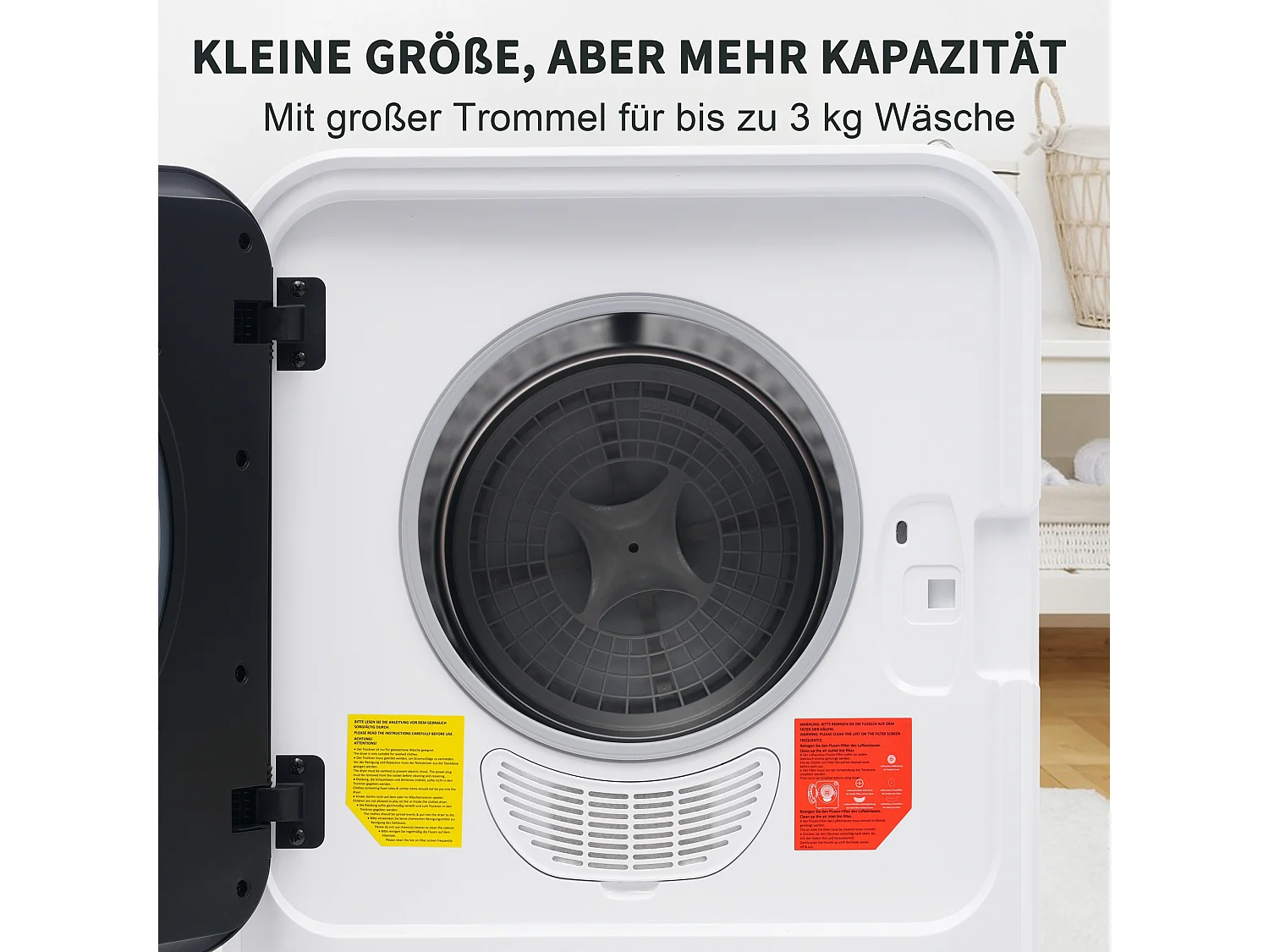 Sèche-linge à évacuation, inox, 3 kg (jusqu'à 4,5 kg), 830 W, 5 programmes, protection contre la surchauffe, montage mural (49,5x43,5x59,5 cm)