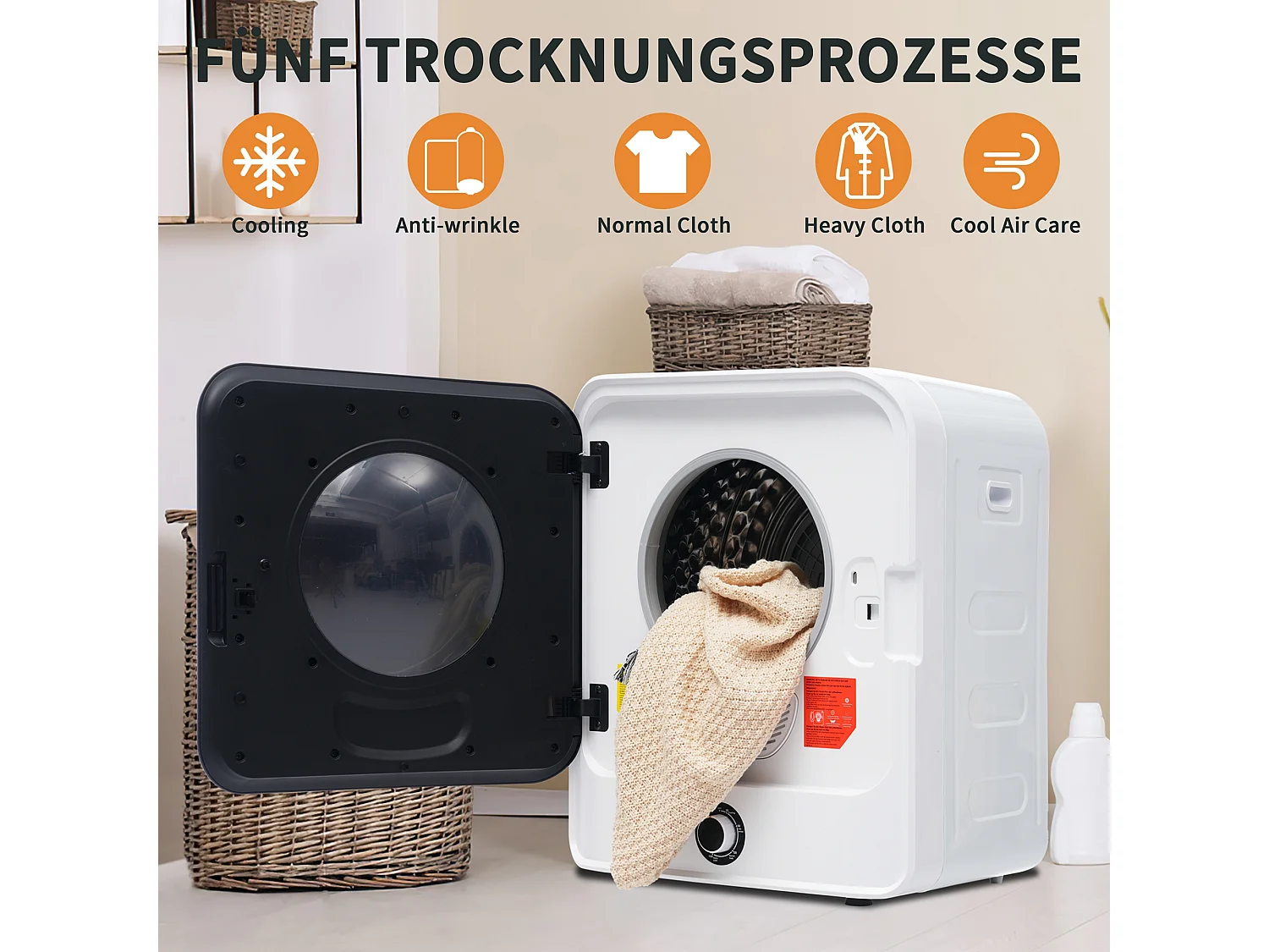 Sèche-linge à évacuation, inox, 3 kg (jusqu'à 4,5 kg), 830 W, 5 programmes, protection contre la surchauffe, montage mural (49,5x43,5x59,5 cm)