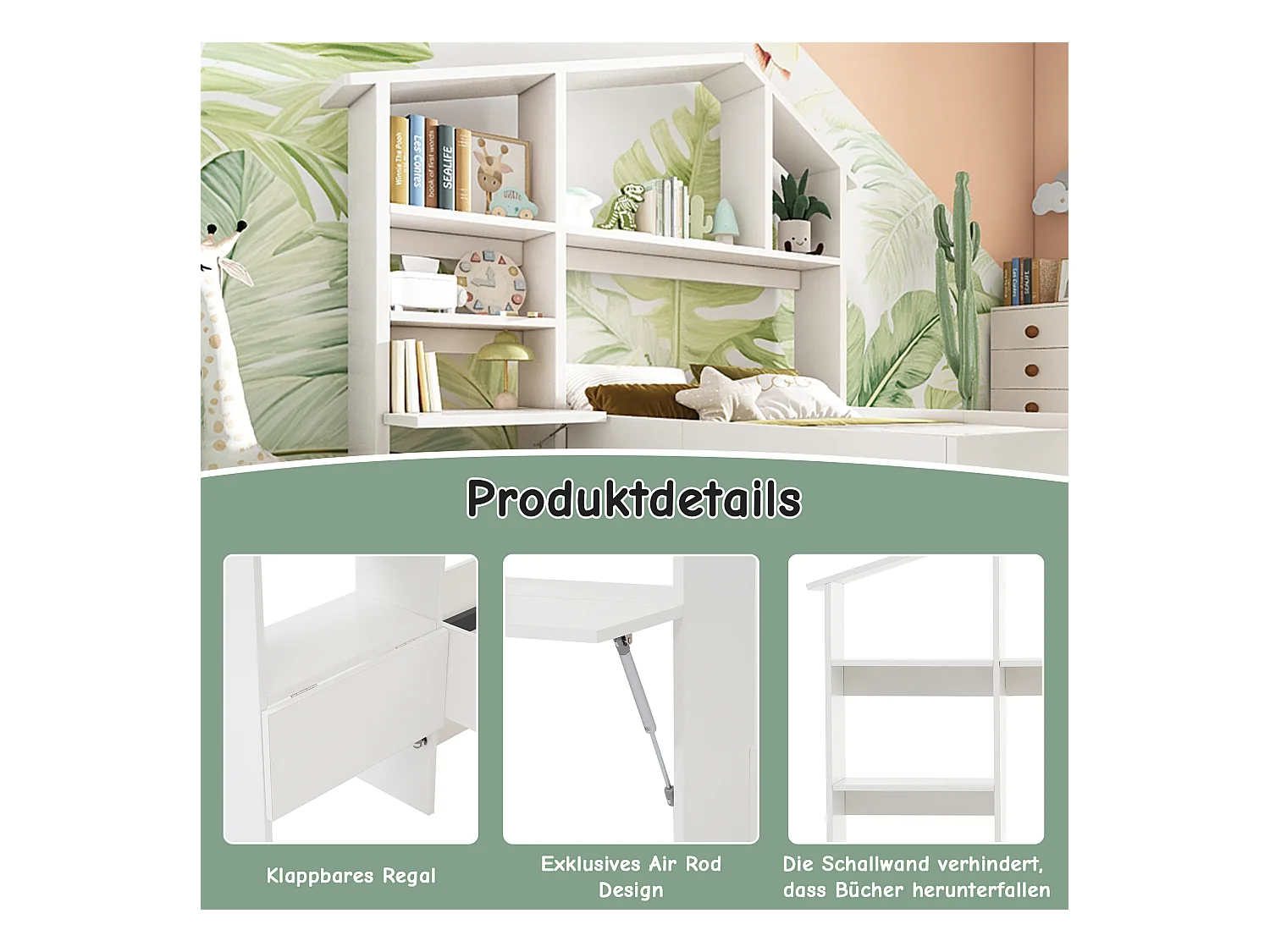 Mensola in legno con 2 cassetti, design semicircolare, comodino pieghevole, frontale in rattan, MDF, bianco (40x40x53cm)