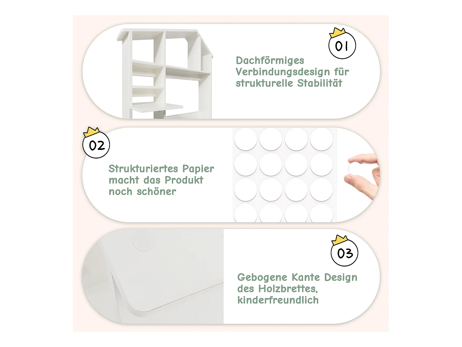 Mensola in legno con 2 cassetti, design semicircolare, comodino pieghevole, frontale in rattan, MDF, bianco (40x40x53cm)