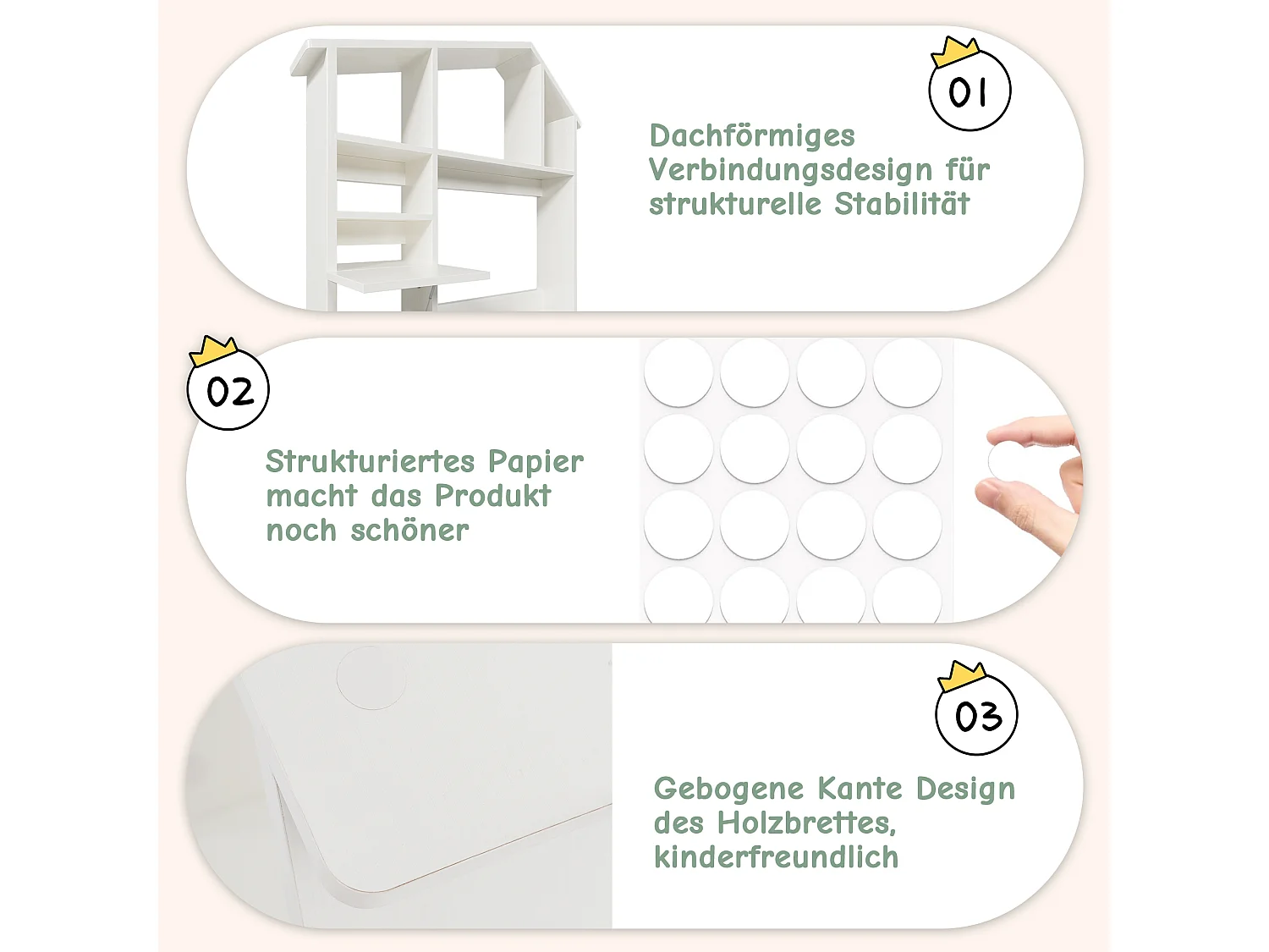 Étagère en bois avec 2 tiroirs, design demi-cercle, table de chevet pliable, façade en rotin, MDF, blanc (40x40x53cm)