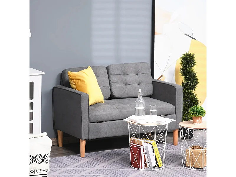 Dunkelgraues 2-Sitzer-Sofa – Sofa mit Stauraum und Kissen – für wohnzimmer und schlafzimmer