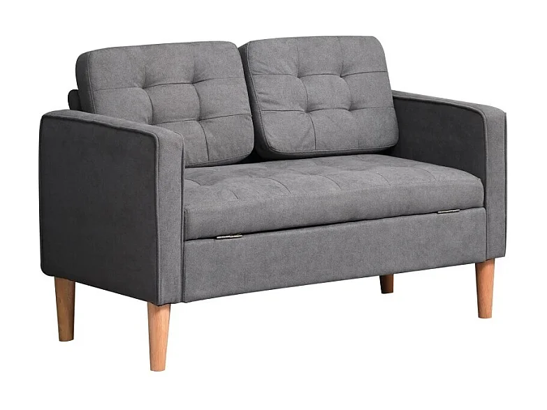 Sofá de 2 lugares cinza escuro - Sofá com compartimento de arrumação e almofadas - para sala de estar e quarto