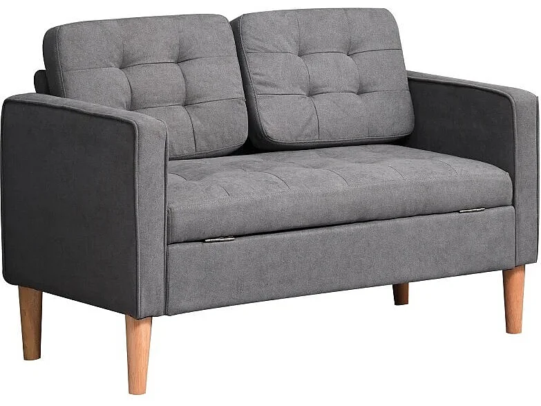 Canapé 2 places gris foncé - Canapé avec rangement et coussins - pour salon et chambre