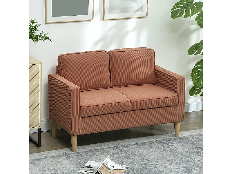 Pomarańczowa sofa 2-osobowa - Sofa z podłokietnikami i schowkiem - do salonu i sypialni