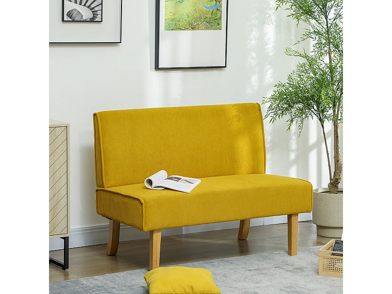Gelbes gerades Sofa - Sofa mit Rückenlehne und Holzbeinen - für schlafzimmer und wohnzimmer