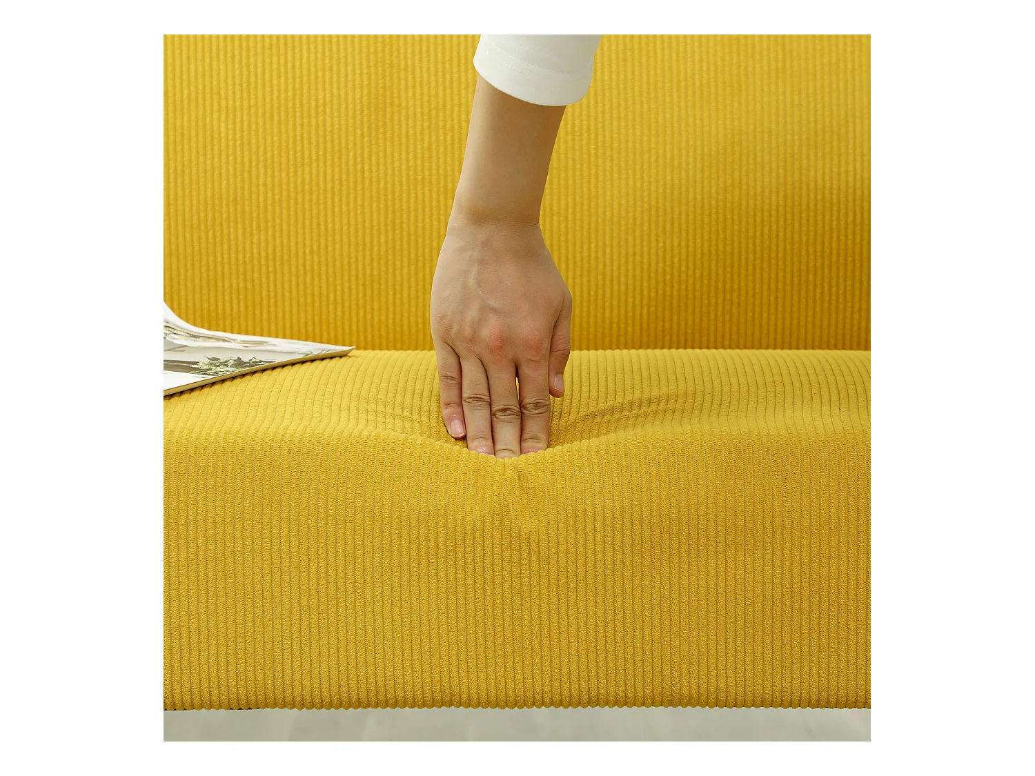 Canapé droit jaune - Canapé avec dossier et pieds en bois - pour chambre et salon