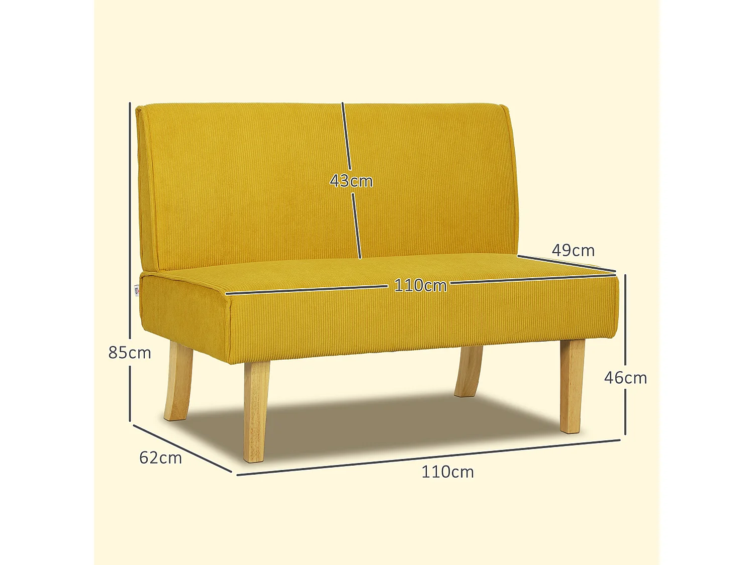 Divano dritto giallo - Divano con schienale e gambe in legno - per camera da letto e soggiorno