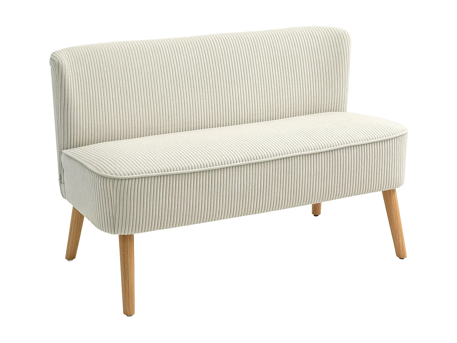 Canapé 2 places blanc - Canapé avec pieds en bois et aspect velours côtelé - pour le salon