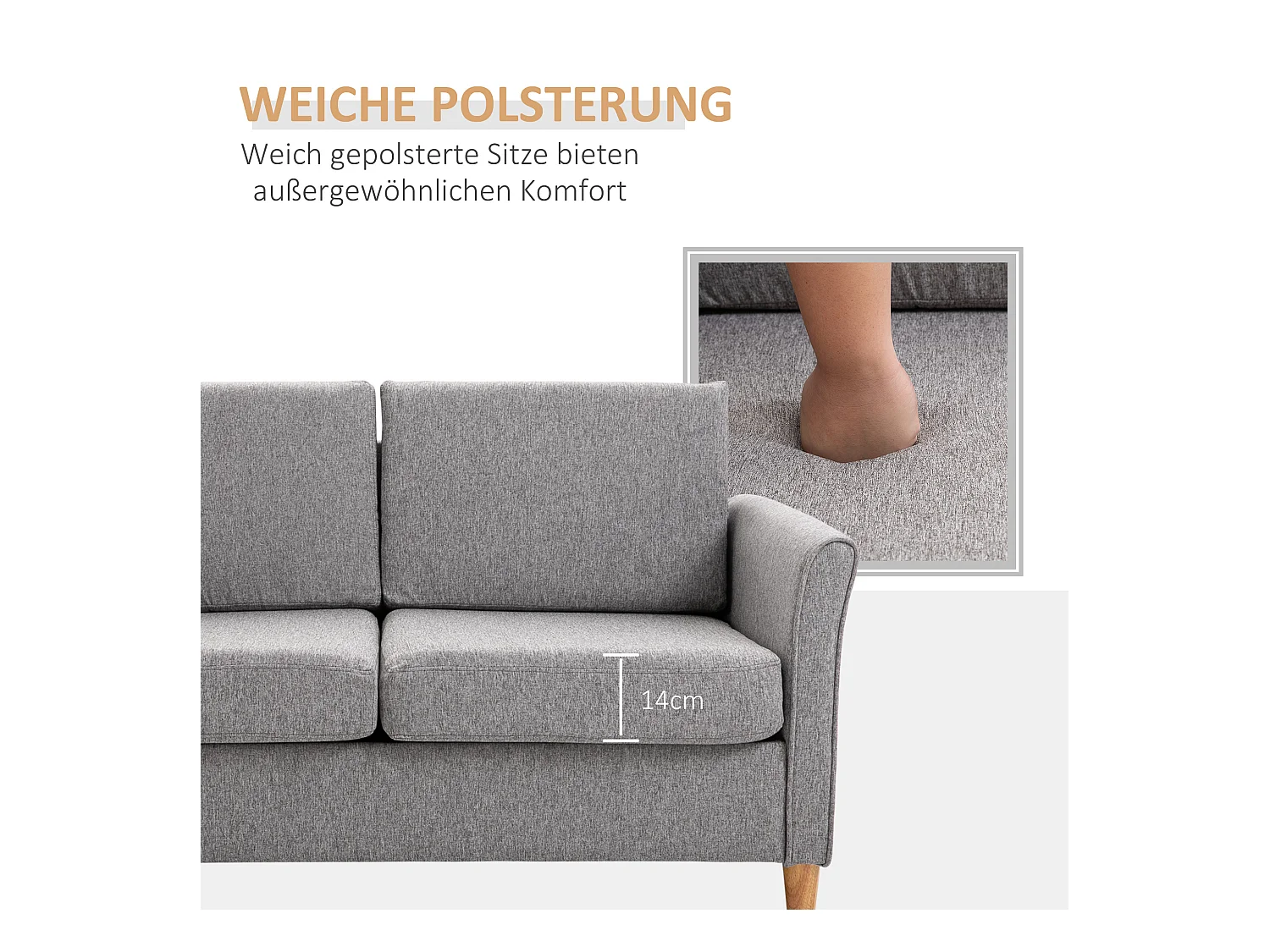 Szara sofa 2-osobowa - Sofa ze zdejmowanymi poduszkami i podłokietnikami - do salonu