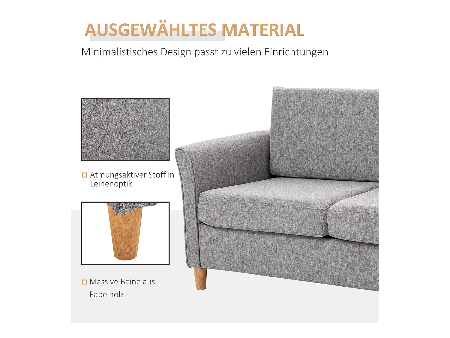 Szara sofa 2-osobowa - Sofa ze zdejmowanymi poduszkami i podłokietnikami - do salonu