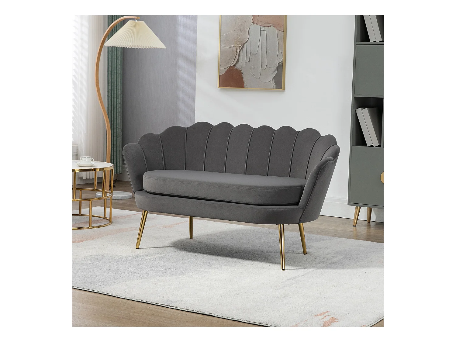 Canapé droit gris - Canapé avec coussins et accoudoirs - pour salon et chambre