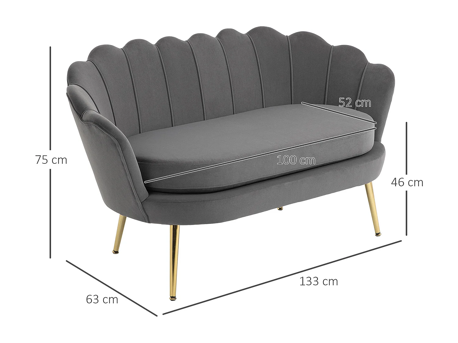 Szara sofa prosta - Sofa z poduszkami i podłokietnikami - do salonu i sypialni