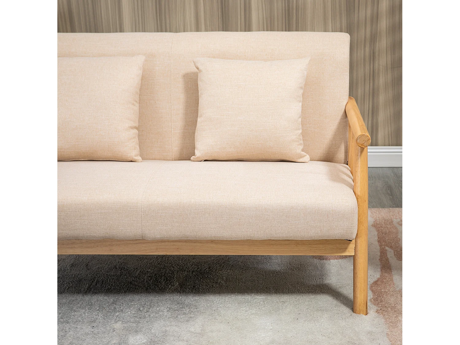 Canapé 2 places beige - Canapé avec accoudoirs et coussins - pour chambre et salon