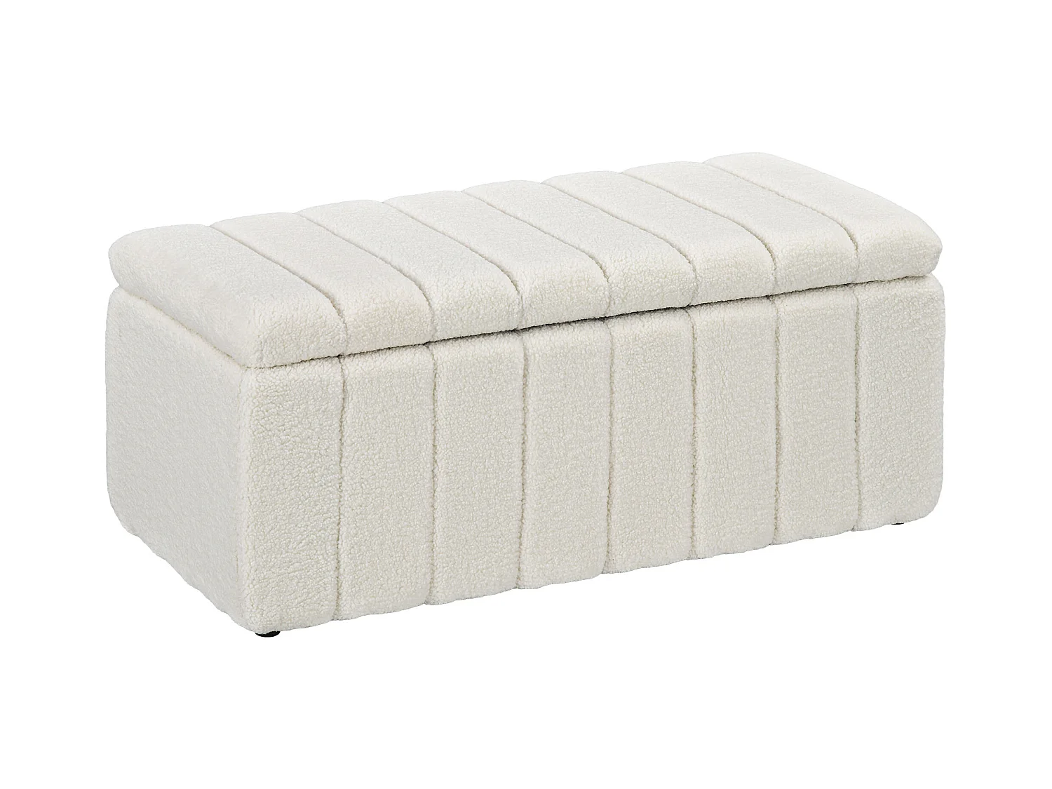 Gestoffeerde opbergbank, crèmekleurig polyester, houten poten, met opbergvak (102x45x46cm)