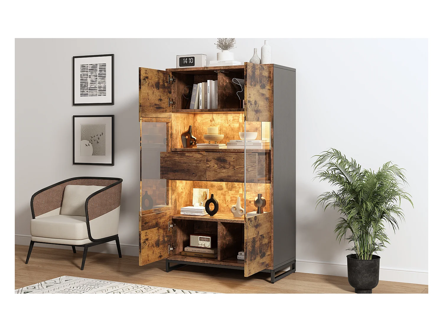 Gestoffeerde opbergbank, crèmekleurig polyester, houten poten, met opbergvak (102x45x46cm)