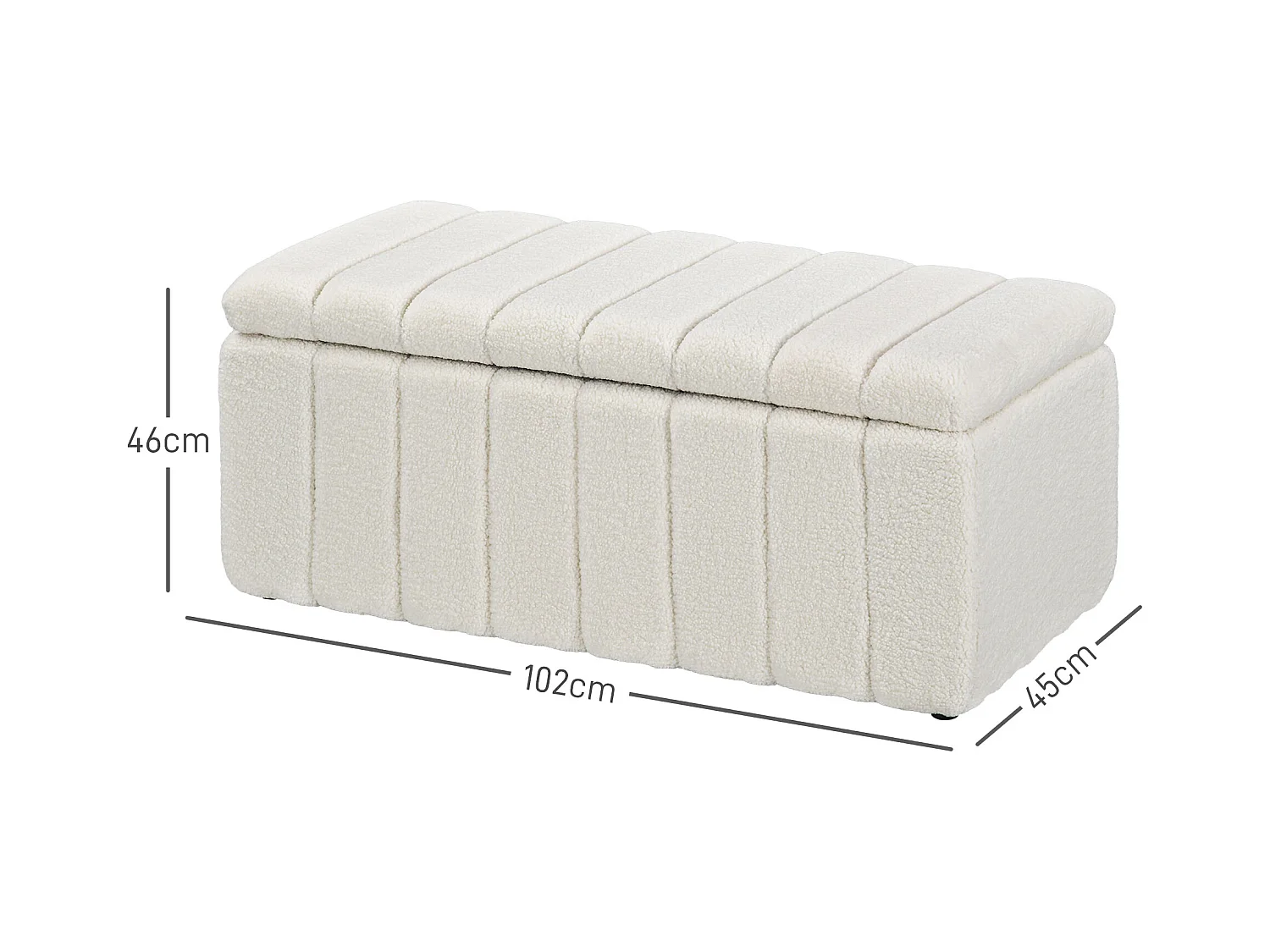 Banc de rangement rembourré, polyester crème, pieds en bois, avec compartiment de stockage (102x45x46cm)