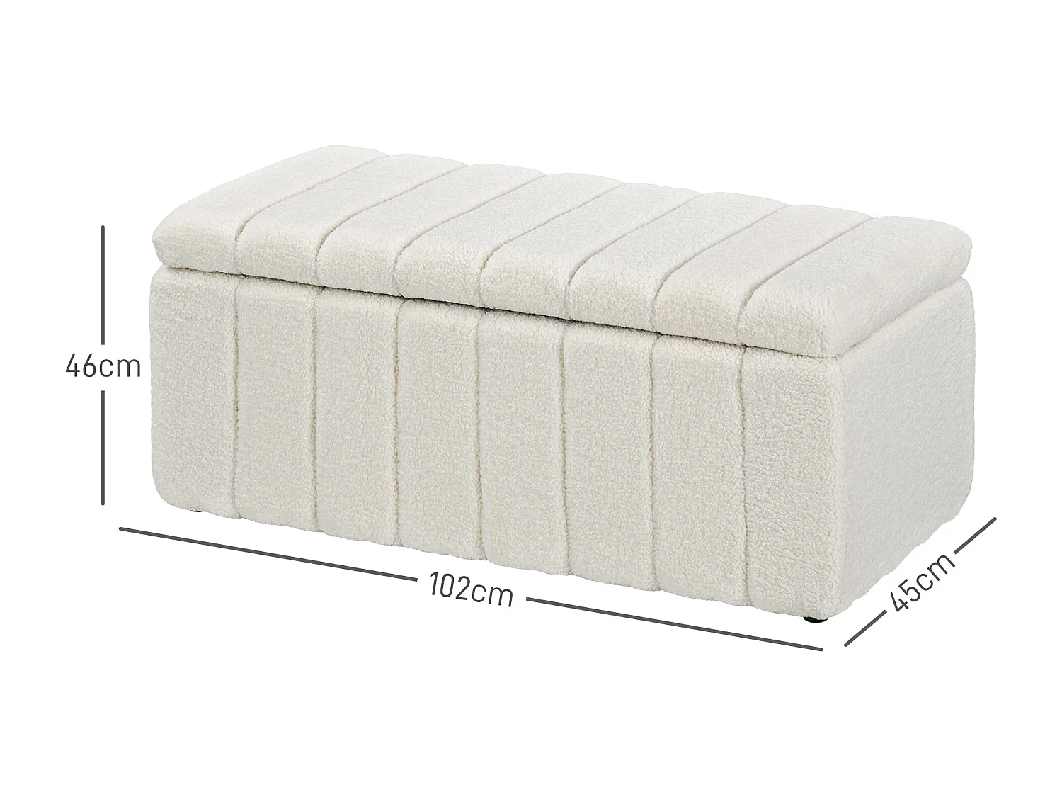 Banc de rangement rembourré, polyester crème, pieds en bois, avec compartiment de stockage (102x45x46cm)