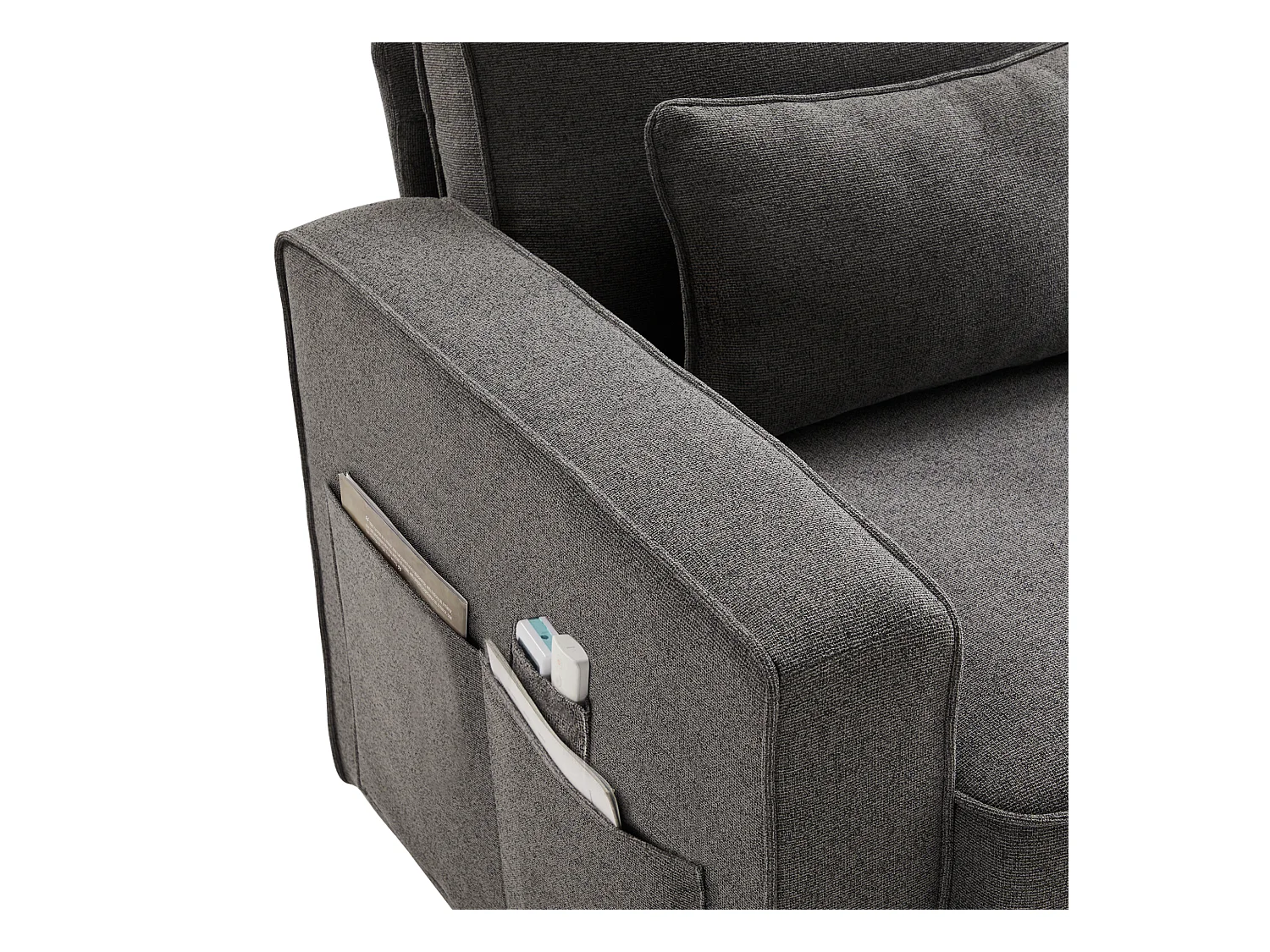 Canapé 4 places - Canapé avec accoudoirs et 4 coussins - lin gris foncé - pour salons et bureaux