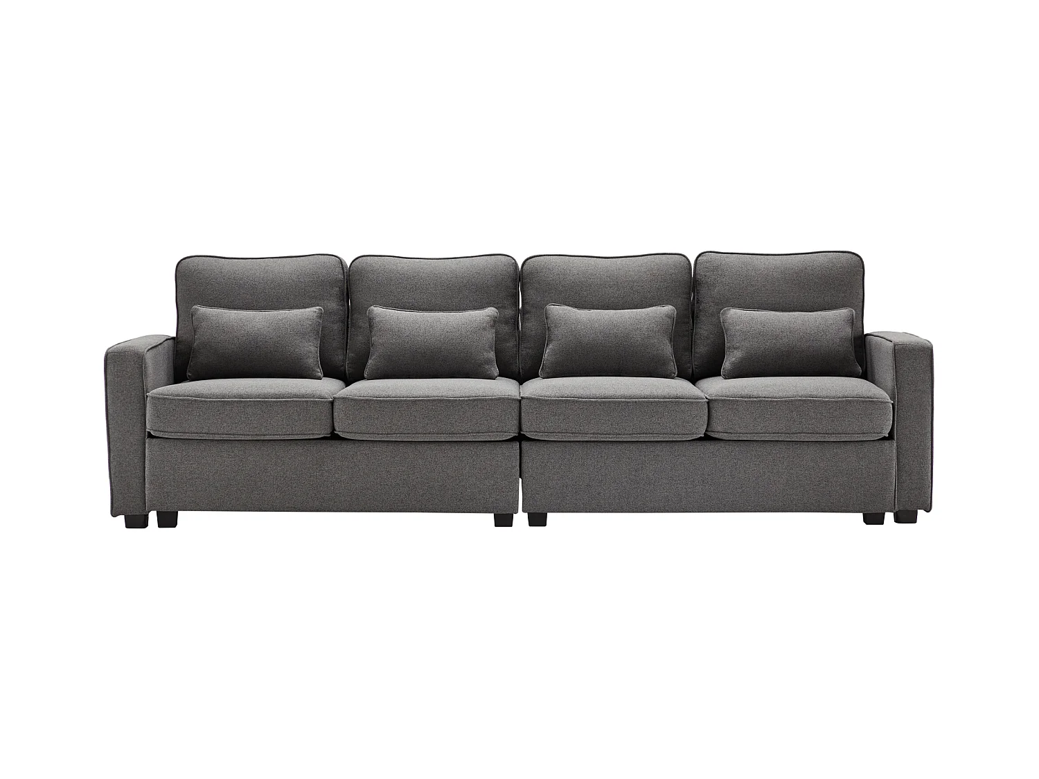 Canapé 4 places - Canapé avec accoudoirs et 4 coussins - lin gris foncé - pour salons et bureaux