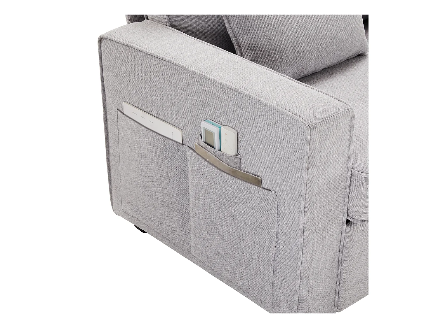 Canapé 4 places - Canapé avec accoudoirs et 4 coussins - lin gris clair - pour salons et bureaux