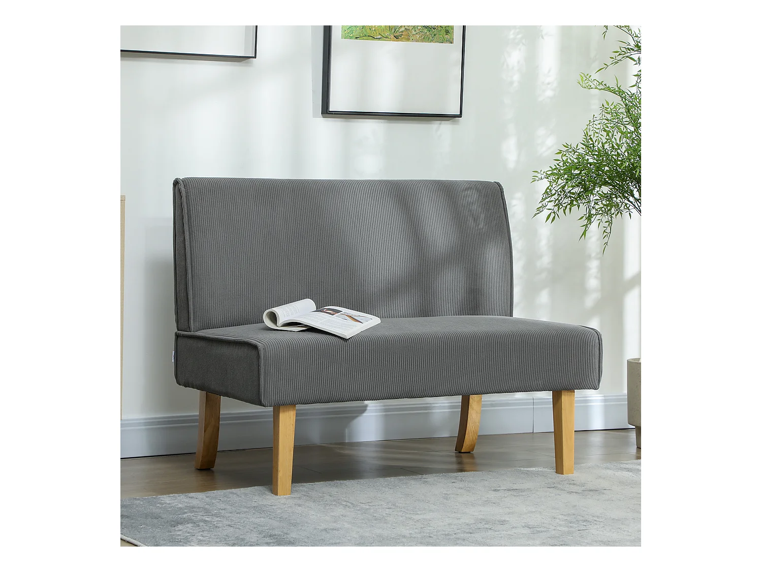 Canapé droit gris - Canapé avec dossier et pieds en bois - pour chambre et salon