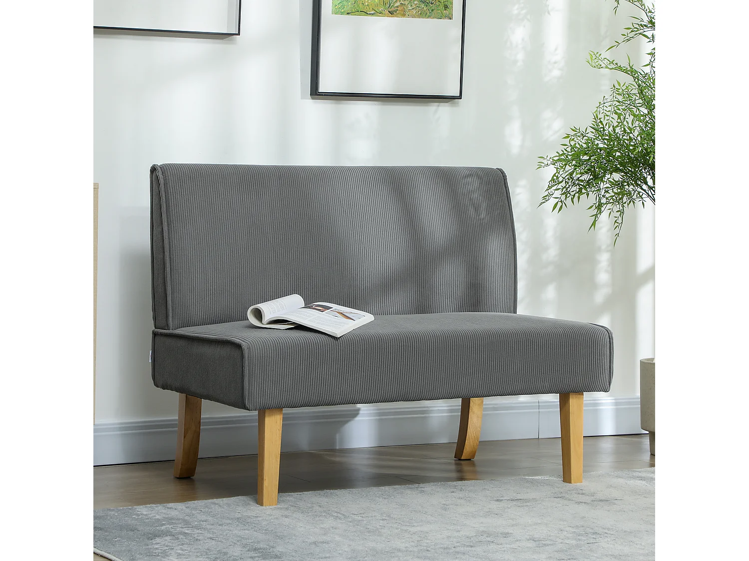 Divano dritto grigio - Divano con schienale e gambe in legno - per camera da letto e soggiorno