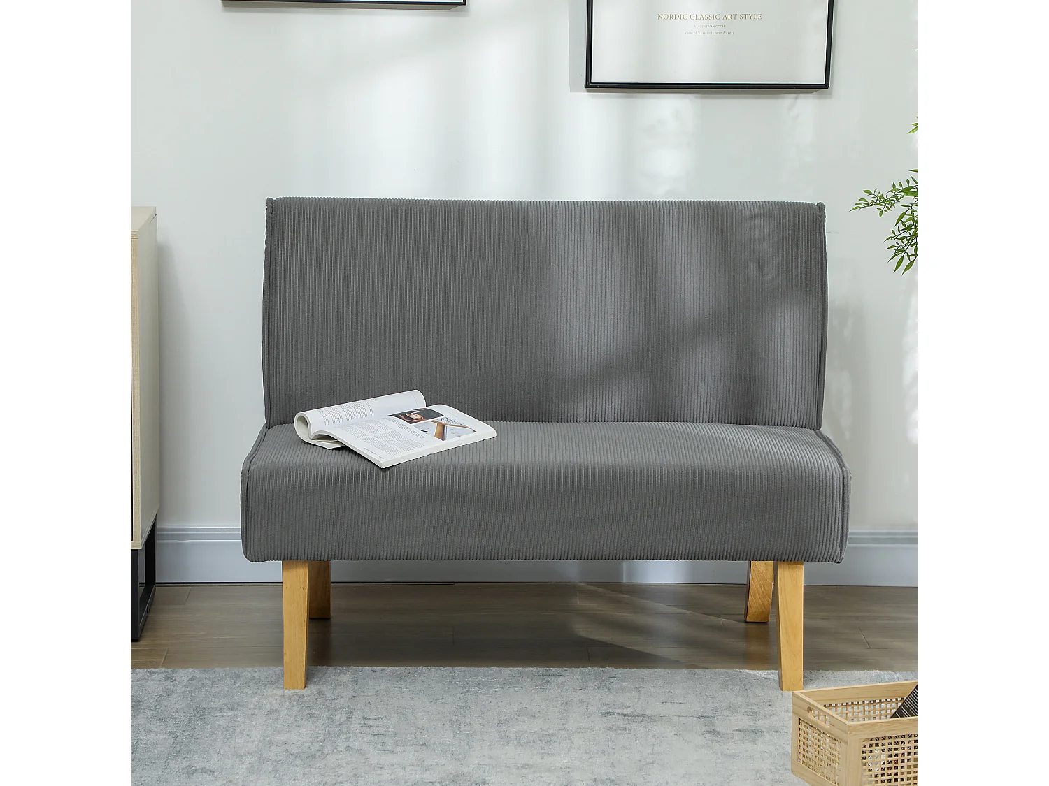 Divano dritto grigio - Divano con schienale e gambe in legno - per camera da letto e soggiorno