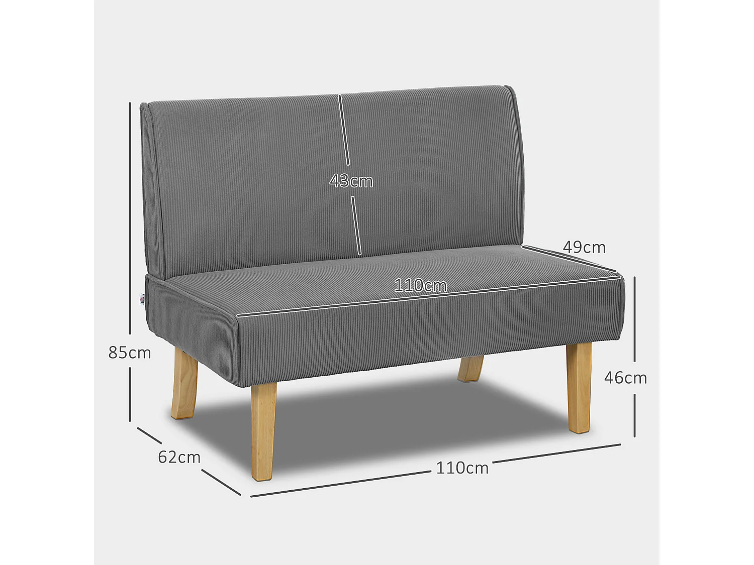 Divano dritto grigio - Divano con schienale e gambe in legno - per camera da letto e soggiorno