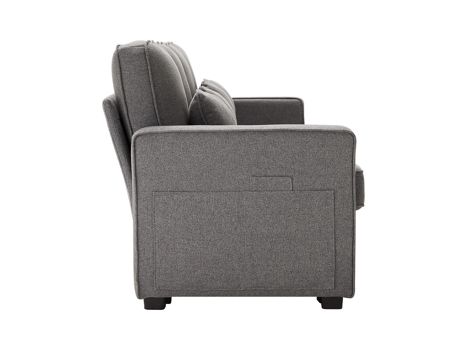 Canapé 4 places - Canapé avec 2 porte-gobelets et 2 chargeurs USB - poches d'accoudoir et 4 oreillers - lin gris foncé