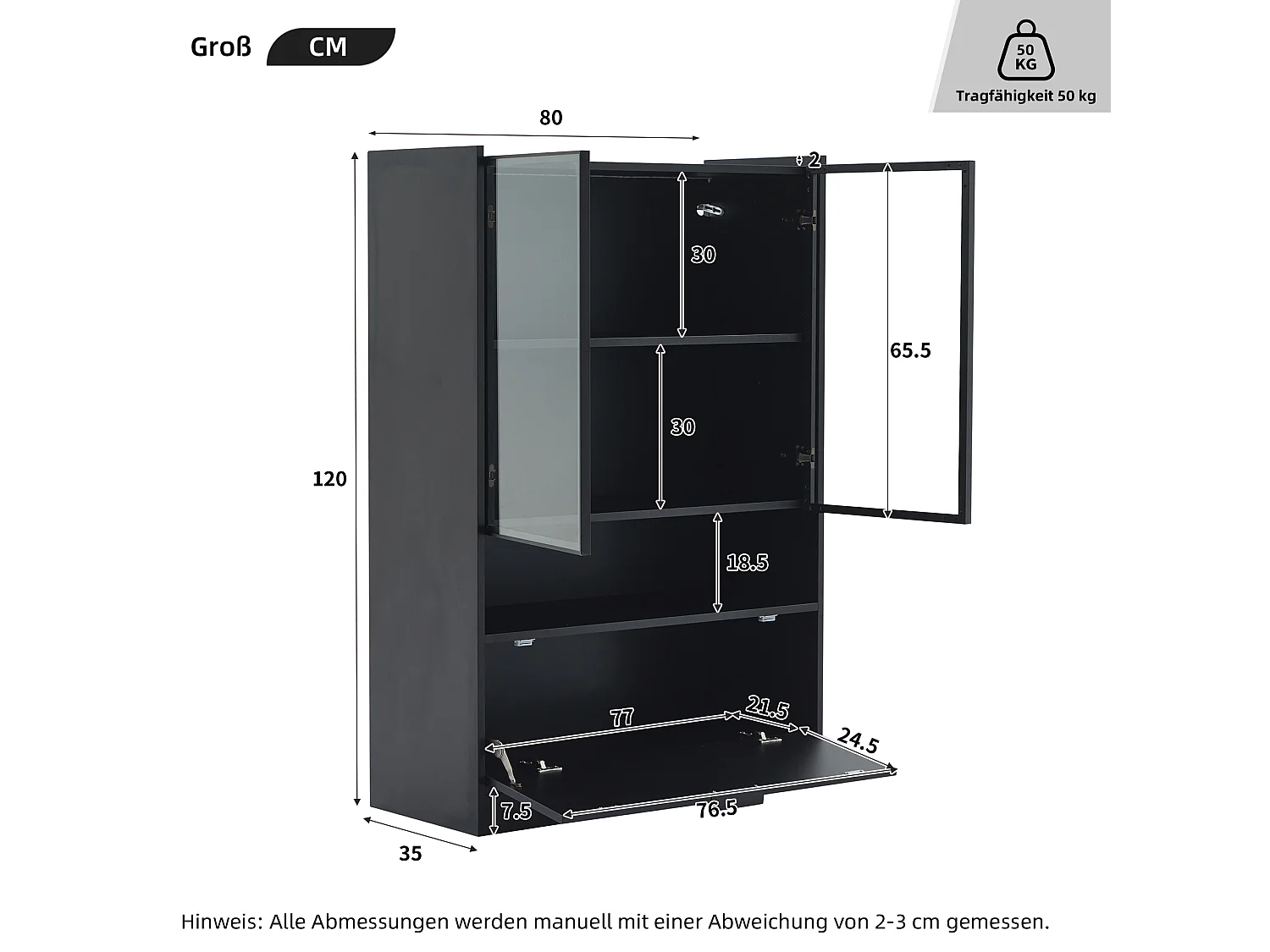 Vetrina moderna a LED, 16 colori, 1 cassetto, 5 ripiani, MDF, nero opaco (50x35,5x178 cm)
