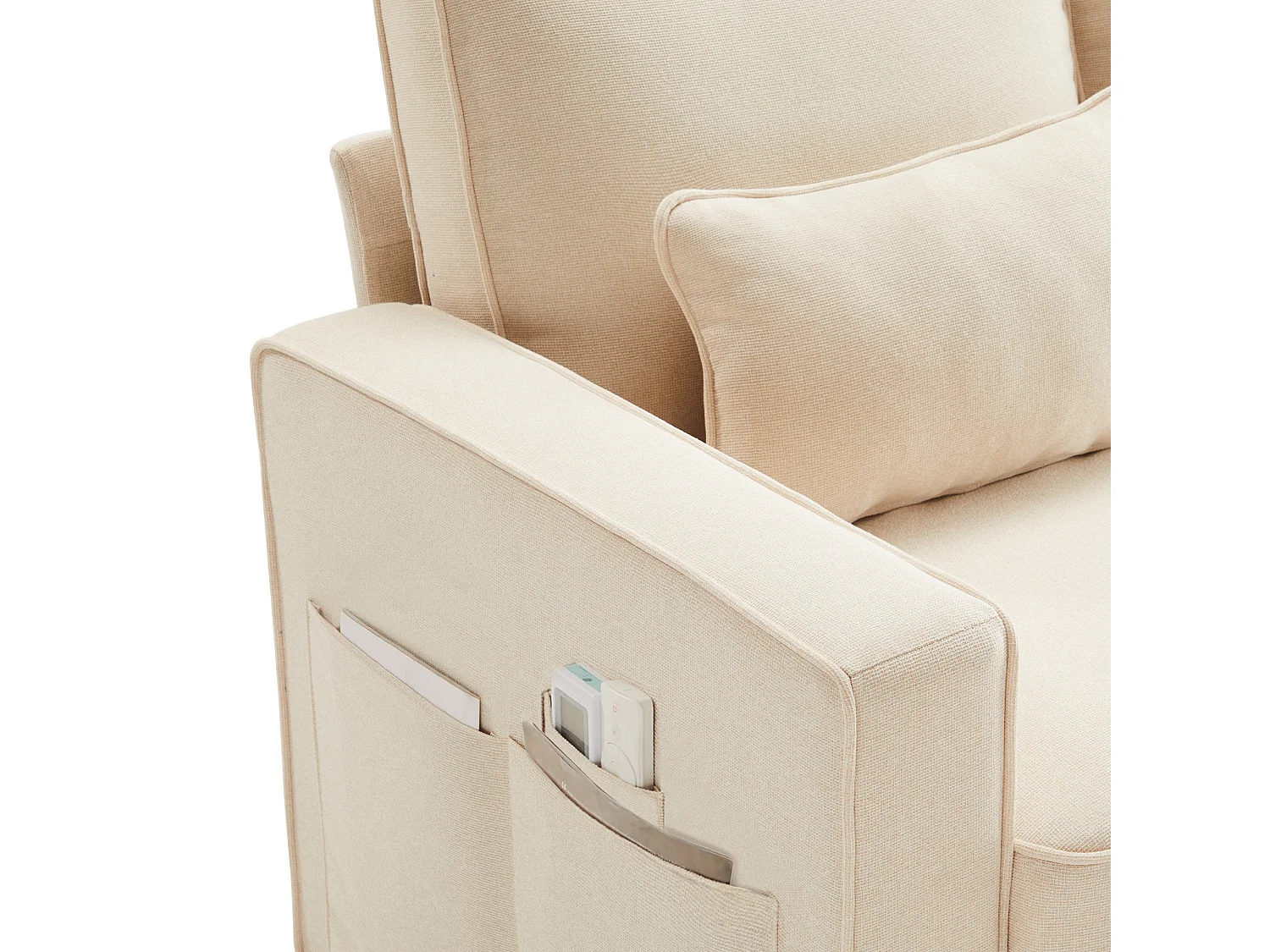 Canapé 4 places - Canapé avec accoudoirs et 4 coussins - lin beige - pour salons et bureaux