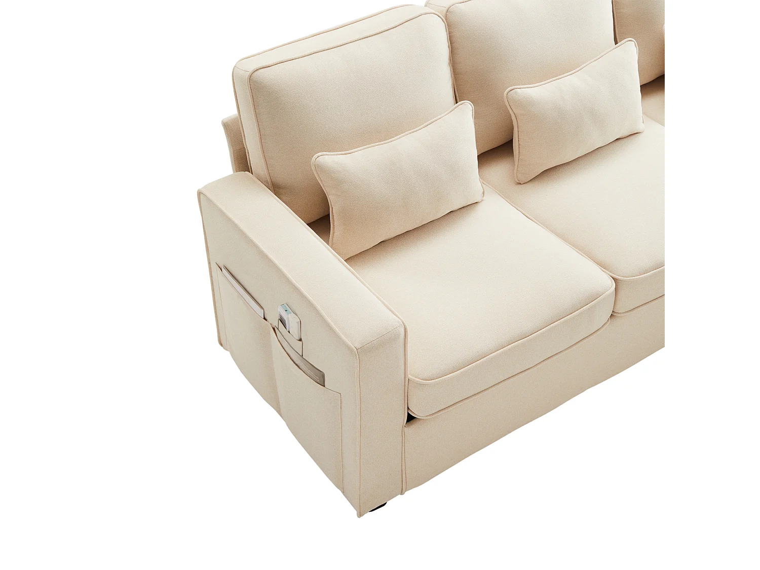 Canapé 4 places - Canapé avec accoudoirs et 4 coussins - lin beige - pour salons et bureaux