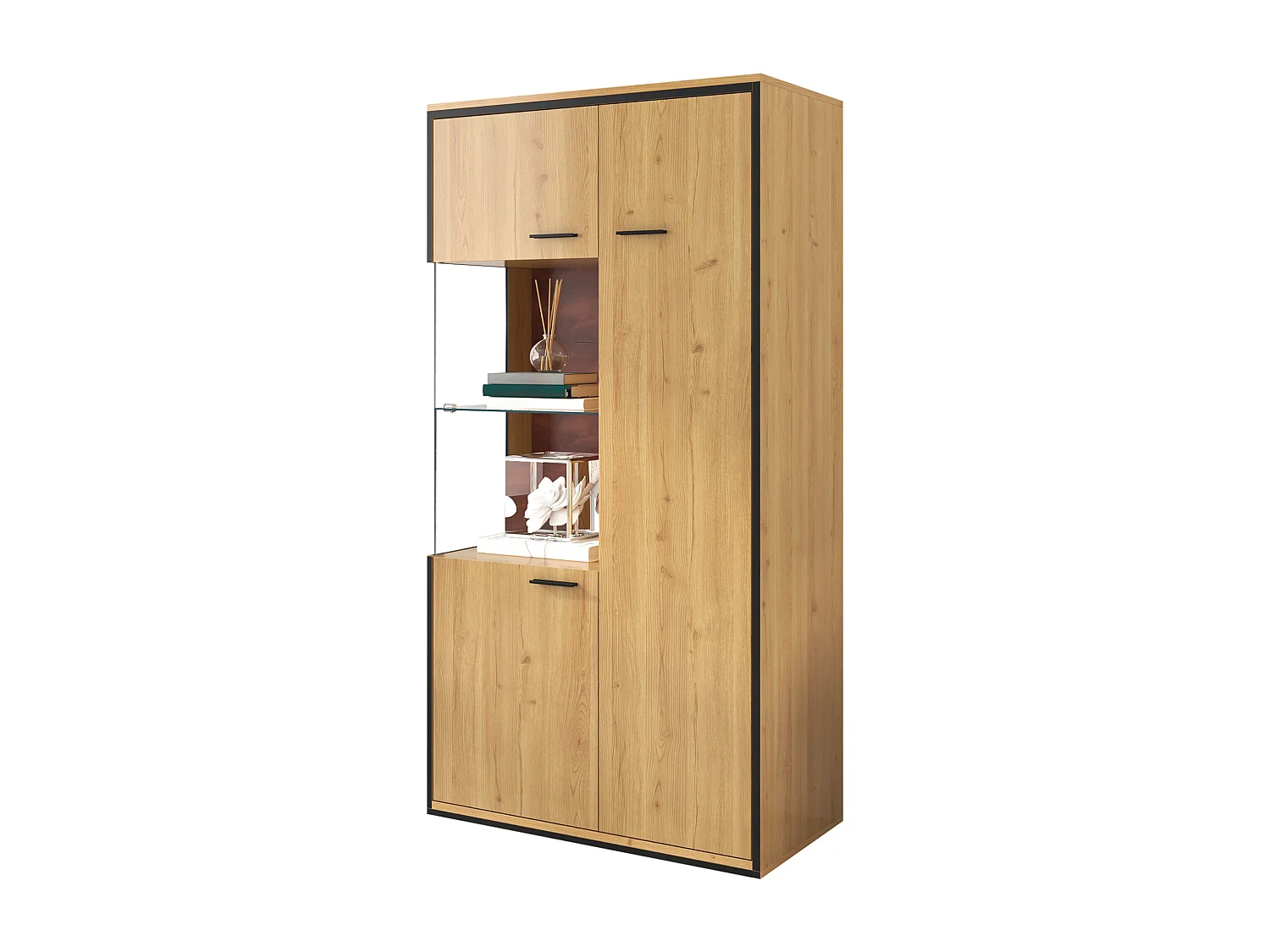 Moderne vitrinekast met ledverlichting, glazen deuren, verstelbare planken, 15 kleuren, MDF, wit (77,5x40x150 cm)