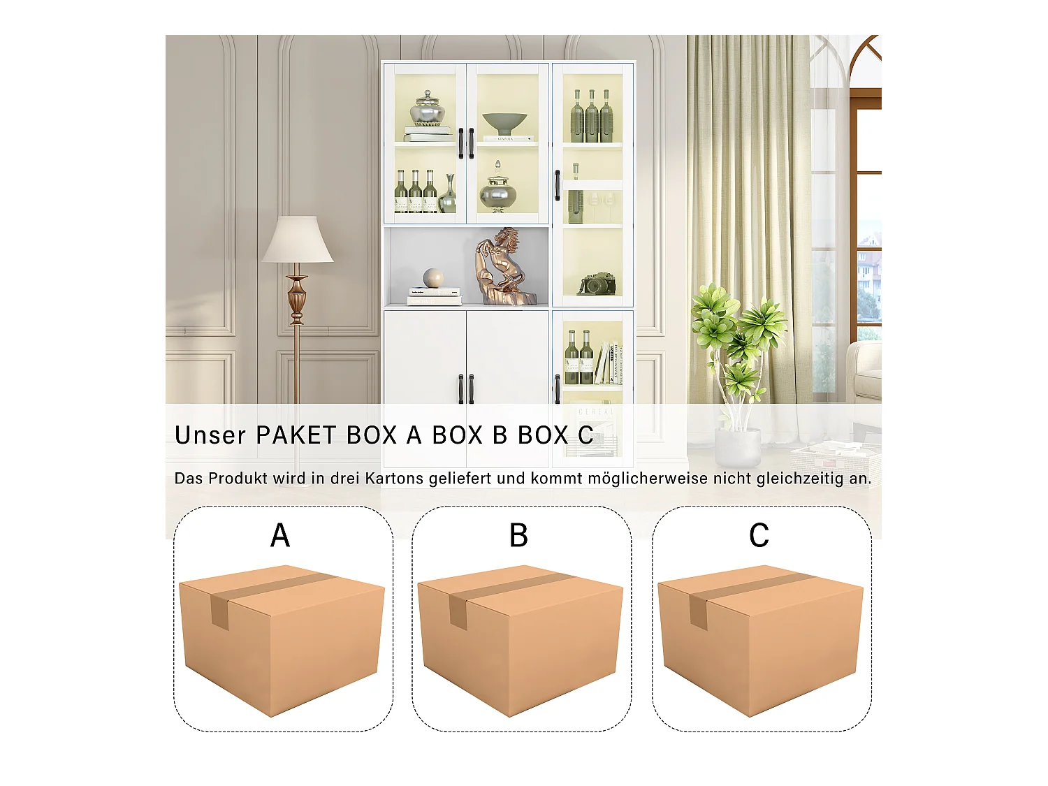 Vitrine blanche avec LED, 9 espaces de rangement, MDF, blanc (120x40x200 cm)