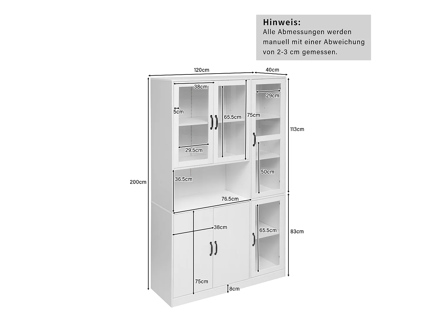 Vitrine blanche avec LED, 9 espaces de rangement, MDF, blanc (120x40x200 cm)