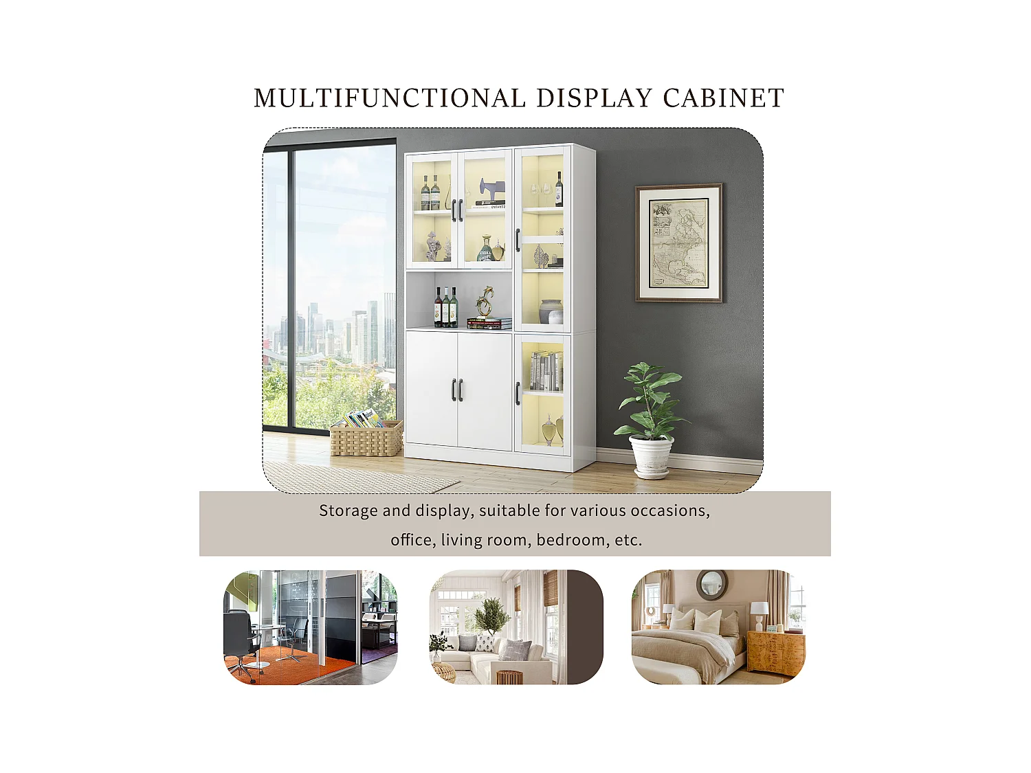 Vitrine blanche avec LED, 9 espaces de rangement, MDF, blanc (120x40x200 cm)