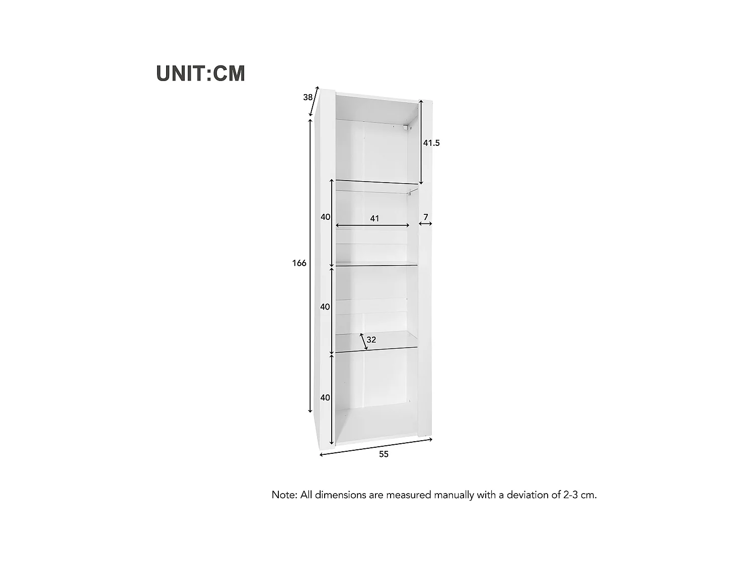 Vetrina lucida con LED, 3 ripiani in vetro, MDF, bianco (55x38x166 cm)