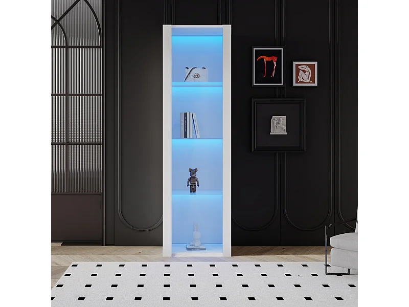 Hoogglans vitrinekast met LED, 3 glazen planken, MDF, wit (55x38x166 cm)