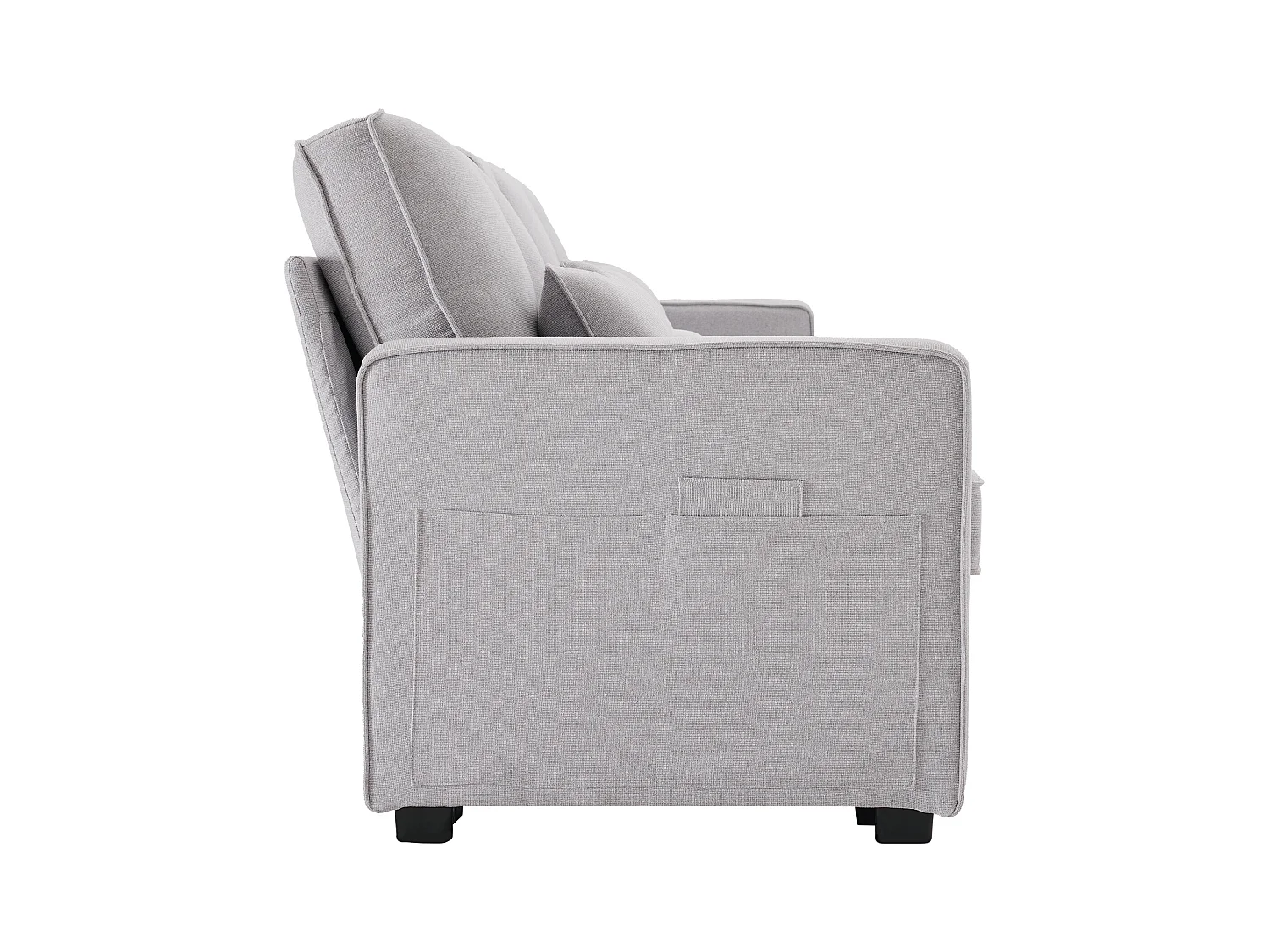 Canapé 4 places - Canapé avec 2 porte-gobelets et 2 chargeurs USB - poches d'accoudoir et 4 oreillers - lin gris clair