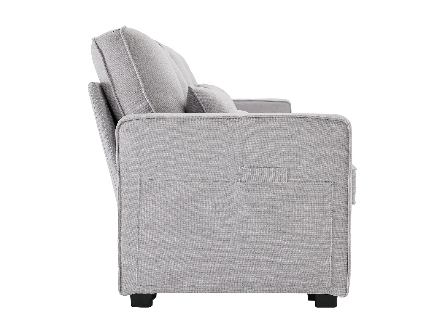 Canapé 4 places - Canapé avec 2 porte-gobelets et 2 chargeurs USB - poches d'accoudoir et 4 oreillers - lin gris clair