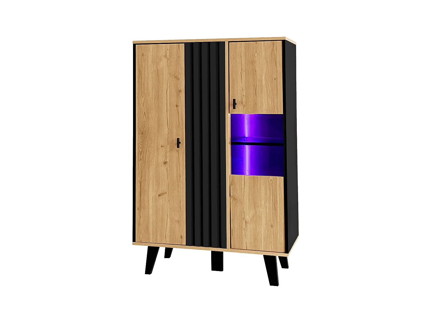 Vitrine avec LED, 2 portes en verre, design moderne, bois et noir, panneau de particules (80x40x120 cm)