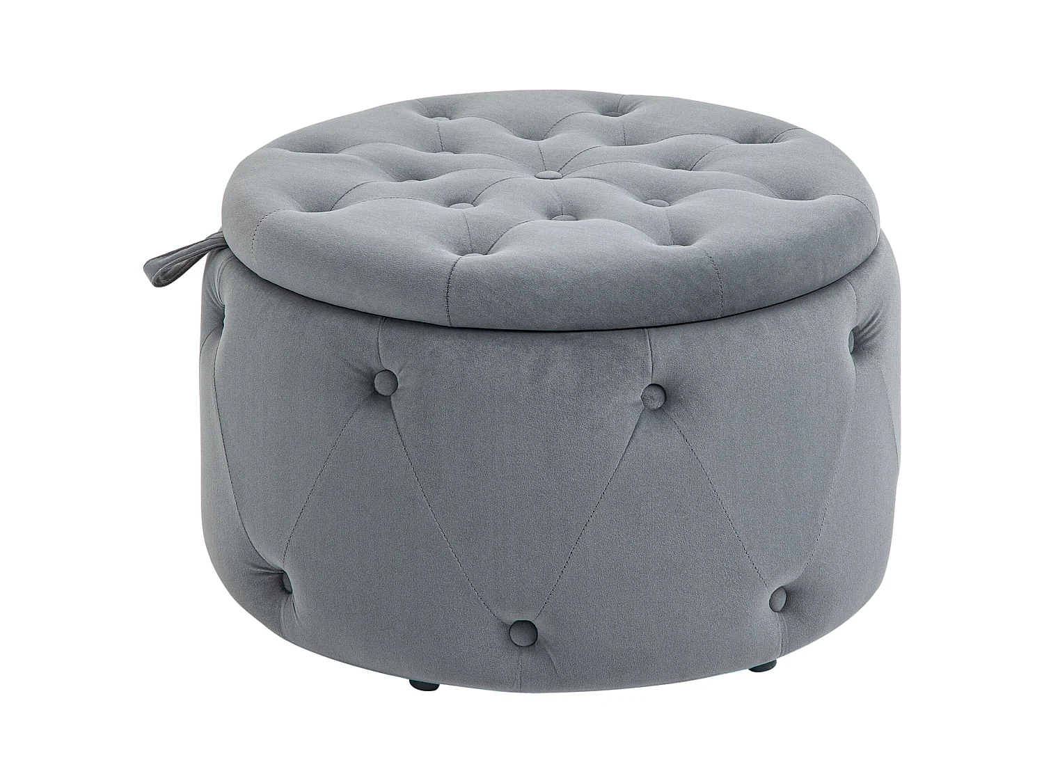 Ronde poef met opbergruimte, grijs fluweel, antislipvoetjes, 60x60x40 cm
