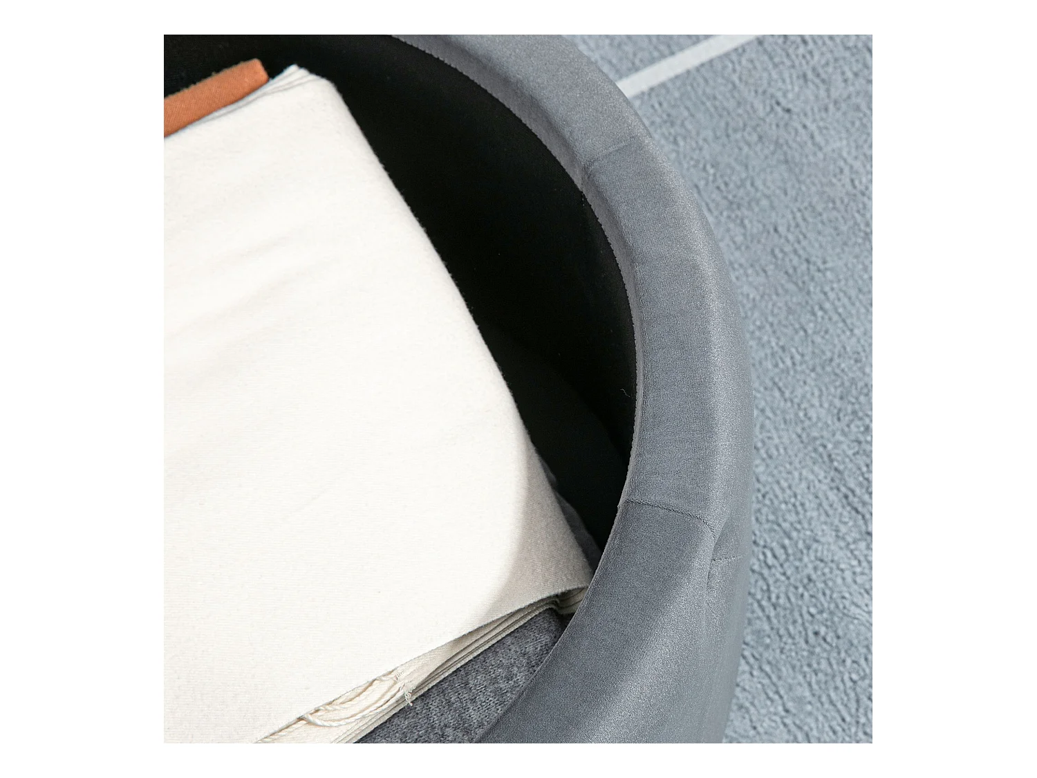 Ronde poef met opbergruimte, grijs fluweel, antislipvoetjes, 60x60x40 cm