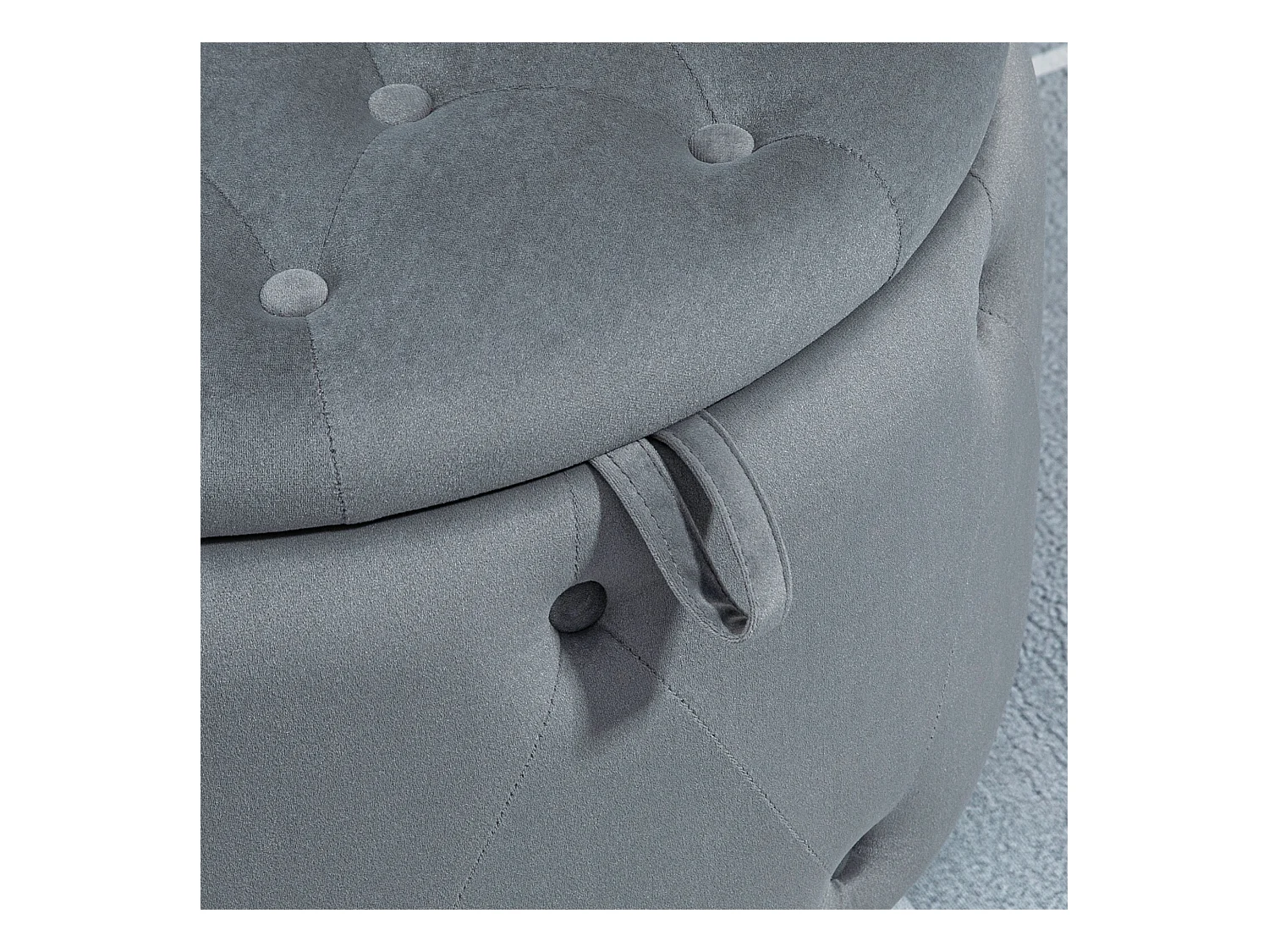 Ronde poef met opbergruimte, grijs fluweel, antislipvoetjes, 60x60x40 cm