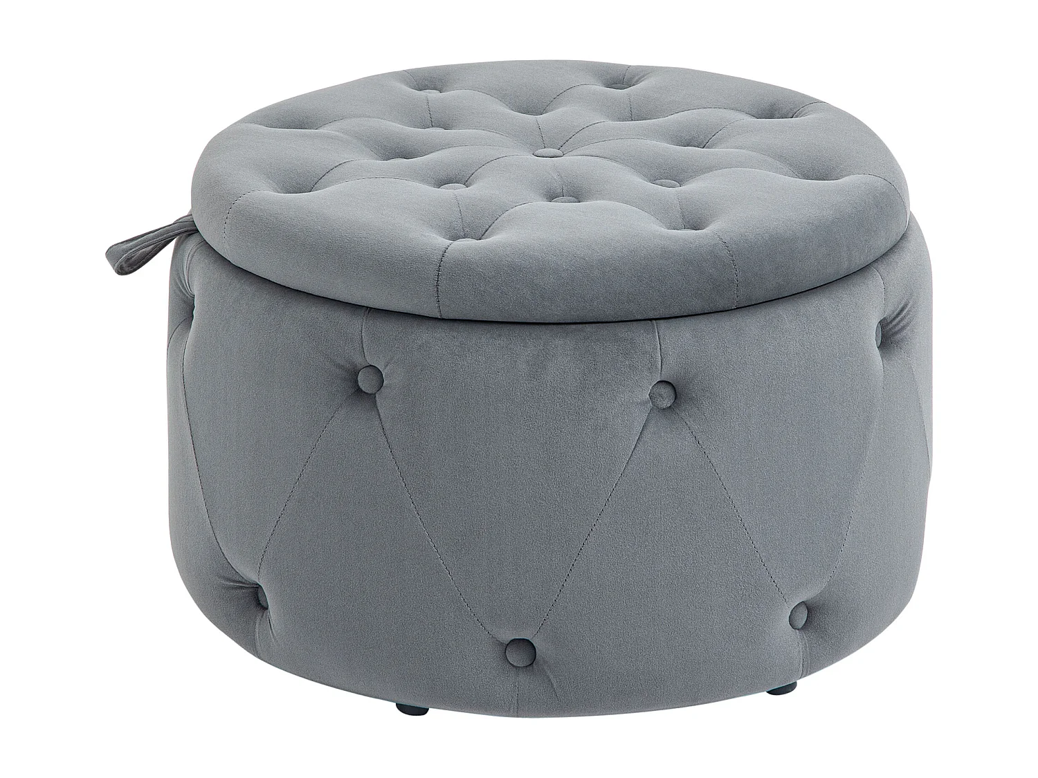 Pouf rond avec rangement, velours gris, pieds antidérapants, 60x60x40 cm
